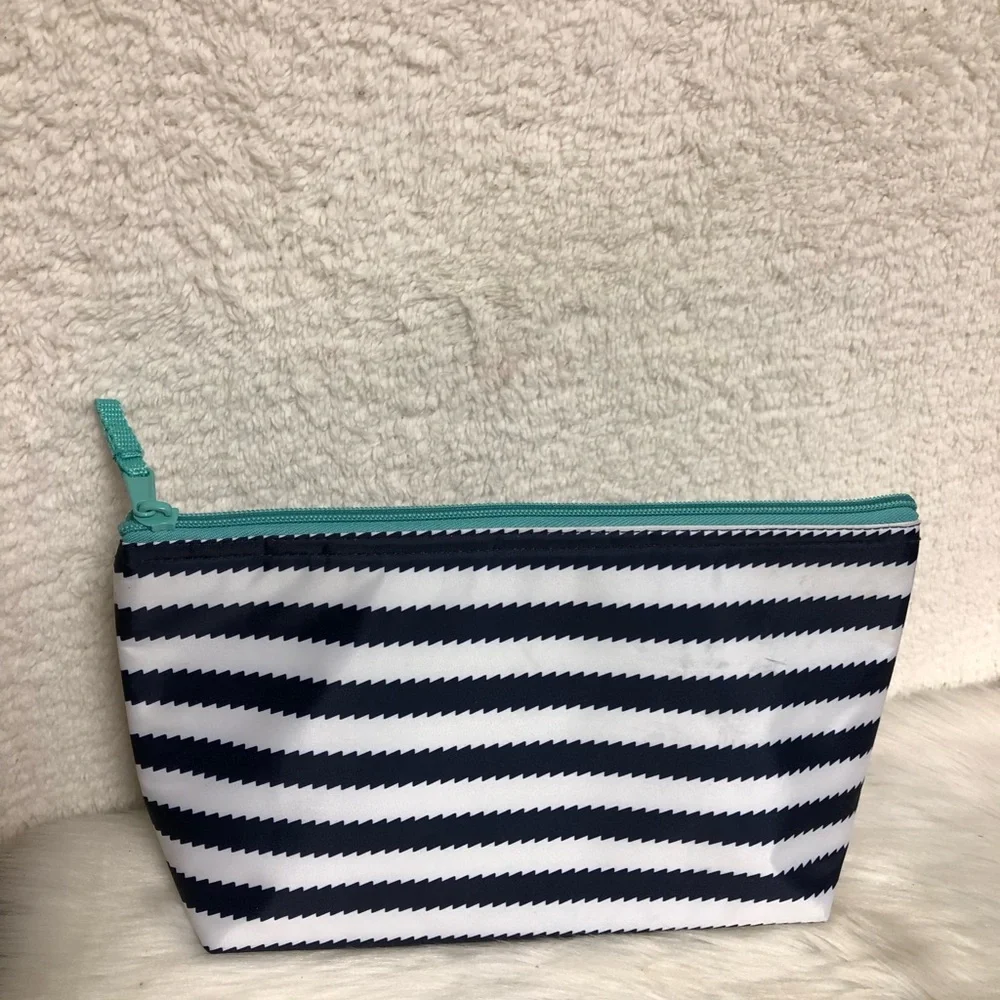 thirty-one Navy & White Striped Makeup Bag with Teal Accent
